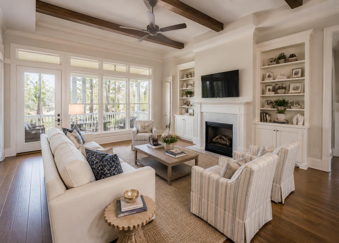 A bright, styled living room photographed for a listing